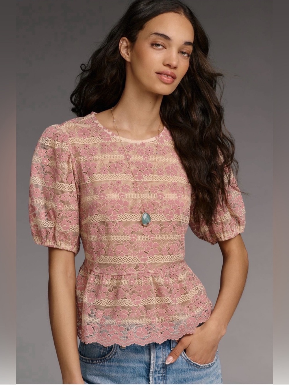 NWT Dolan Left Coast Lace Stripe Peplum Top/ Small